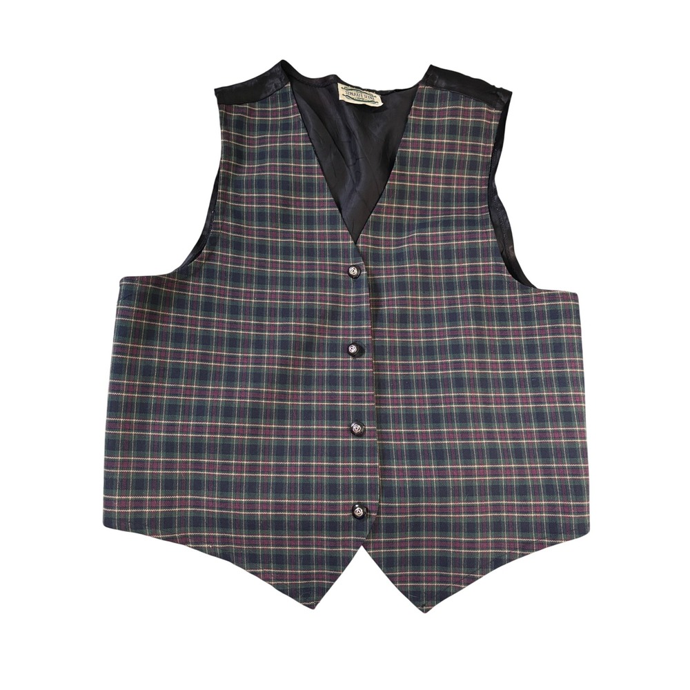 Separate Scene‎ Vintage Plaid Waistcoat Vest Green Purple Tartan Button Front L